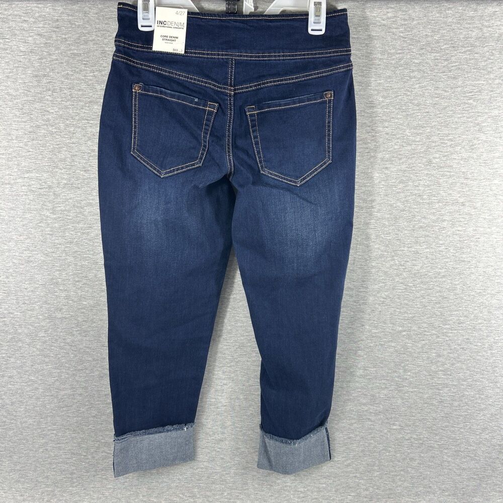 INC International Concepts Core Denim Pull On Straight High Rise MD Indigo 4/27 - Picture 3 of 11